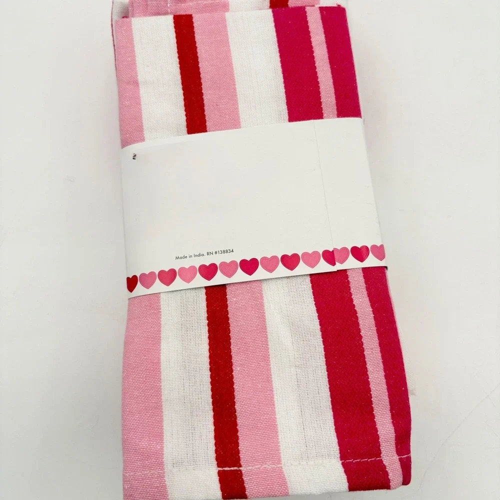 Caro Home Set‎ of 8 Pink Red Striped Cloth Napkins 18x18 Recycled Yarn New